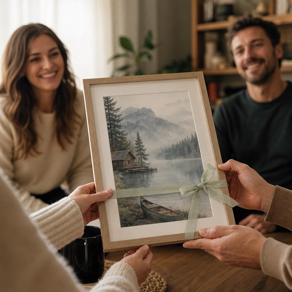 Personalizuotas vietų akvarelinis paveikslas rėmelyje interjere 4