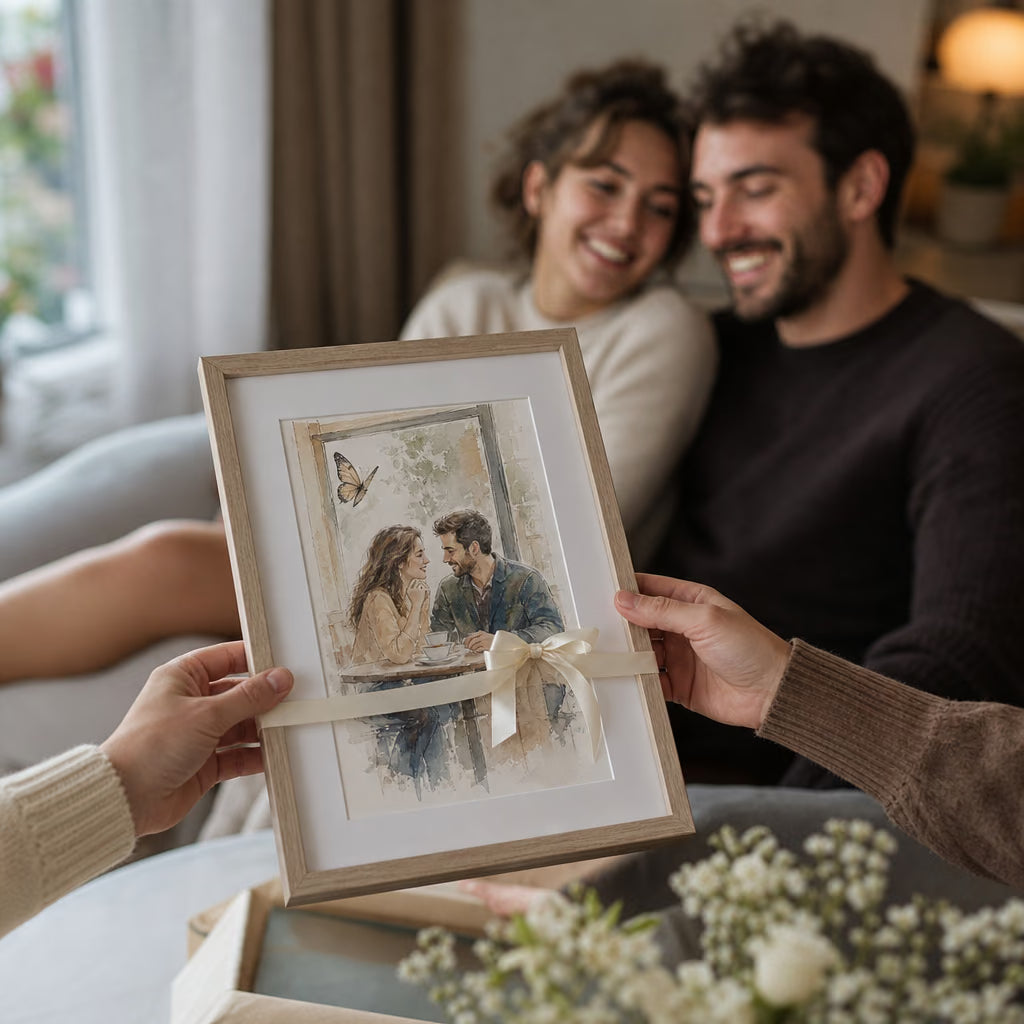Personalizuotas akvarelinis portretas rėmelyje interjere 4