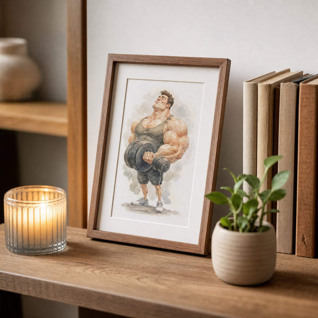 Personalizuota akvarelinė karikatūra rėmelyje interjere 5