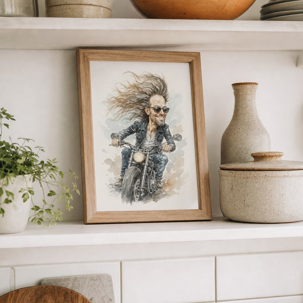 Personalizuota akvarelinė karikatūra rėmelyje interjere 9